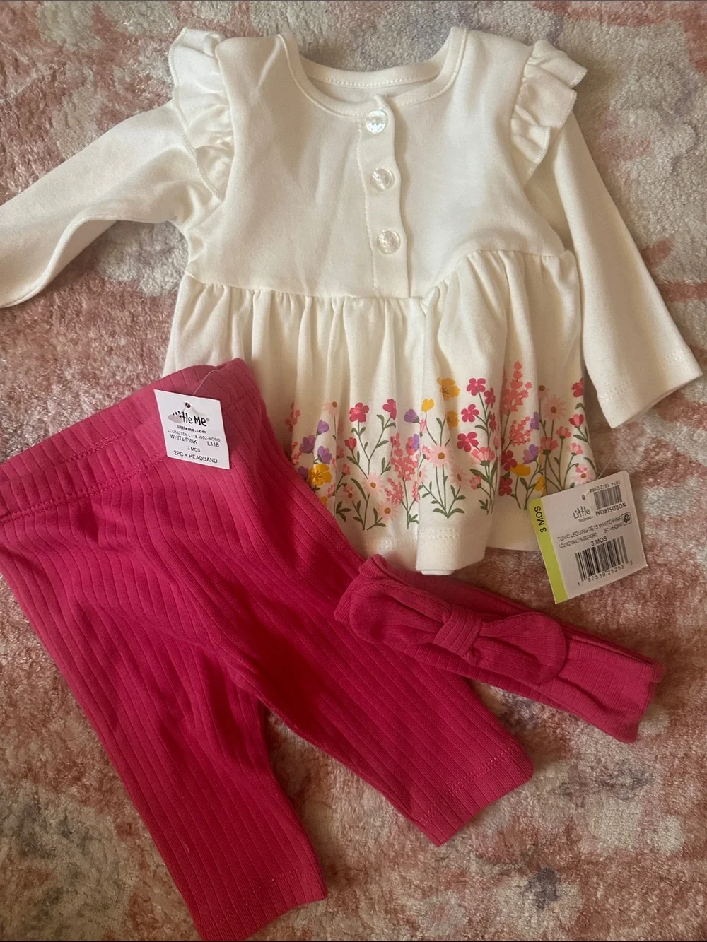 Little Me Top, Leggings & Bow Headband set size 3 months. Nwt